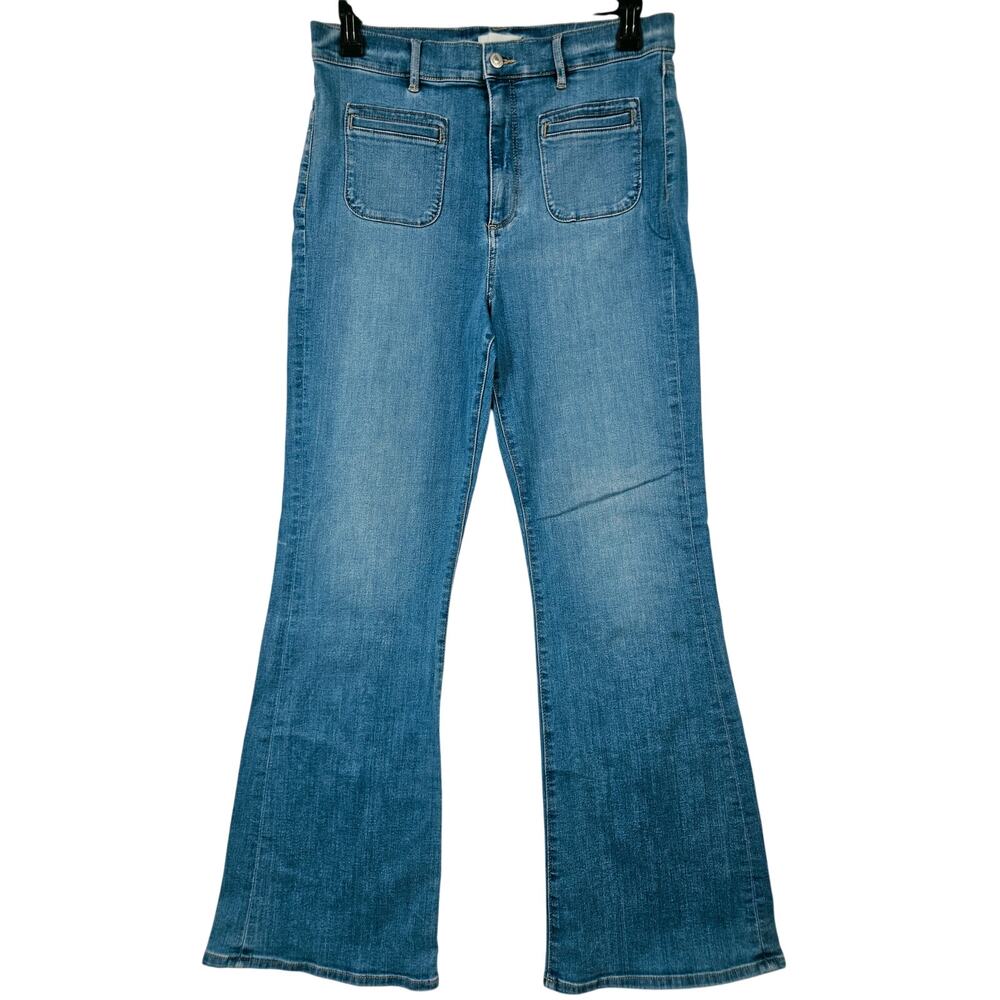LOFT Welt Patch Pocket High Rise Slim Flare Jean Size 14 32 Western Boho 4249